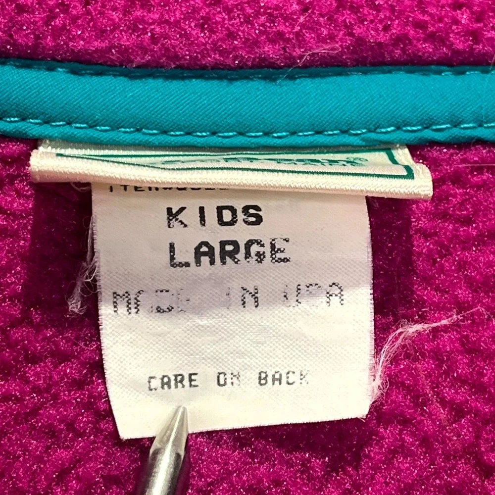 Vintage‎ L.L. Bean Anorak Fleece Jacket Kids Large Fuchsia USA Made Quarter Snap